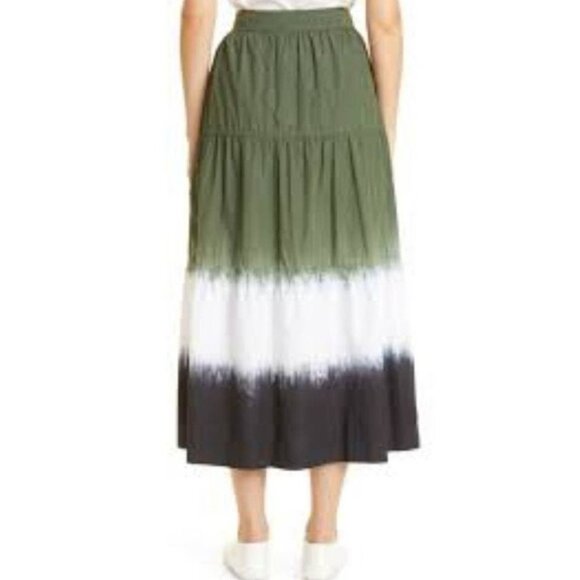 Derek Lam 10 Crosby Tie Dye Green Black Tiered Fall Midi Skirt Bohemian Size 4 - Picture 8 of 8